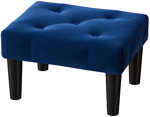 viewcare Foot Stools Ottoman, Small Velvet Soft Footrest Ottoman with Wood Legs, Sofa Footrest Extra Seating for Living Room Entryway Office, Blue