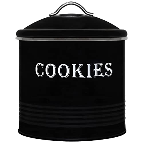 Blue Donuts Vintage Cookie Jar - Cookie Jars for Kitchen Counter, Airtight Jar Cookie Containers, Black Cookie Tin, Cookie Tins with Lids for Gift Giving, Large Cookie Jar