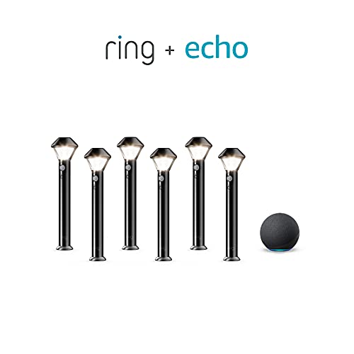 Ring Solar Pathlights, 6-pack bundle with Echo (4th Gen) - Charcoal