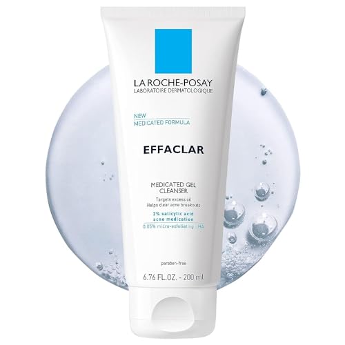 La Roche-Posay Effaclar Medicated Gel Facial Cleanser, Foaming Acne Face Wash with Salicylic Acid, Helps Clear Acne Breakouts and with Oily Skin Control, Oil Free, Fragrance Free