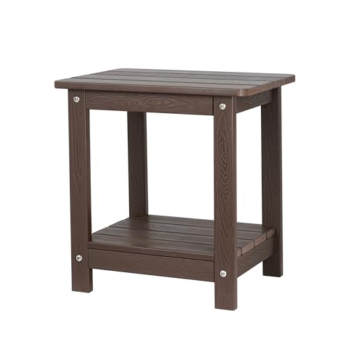 ONBRILL Adirondack Outdoor Side Table, HDPS Patio End Table with Storage, Weather Resistant for Patio, Pool, Porch, Garden, Brown
