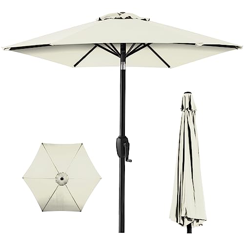 Best Choice Products 7.5ft Heavy-Duty Round Outdoor Market Table Patio Umbrella w/Steel Pole, Push Button Tilt, Easy Crank Lift - Ivory