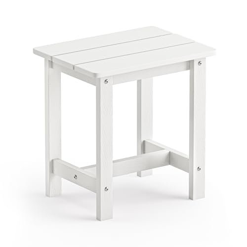 LUE BONA Outdoor Side Table, HDPS Small Outdoor Table, Adirondack Side Table, Outside End Table for Patio, Porch, Deck, Pool, Weather Resistant/Easy Maintenance/Indoor or Outdoor Use, White