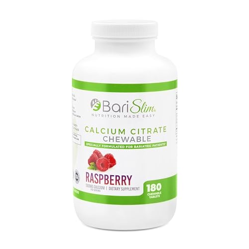 BariSlim Bariatric Calcium Citrate with Magnesium & Vitamin D Tabs - 500mg Calcium Citrate - Formulated for Post Weight Loss Surgery - Supports Bone Health | Raspberry Flavor