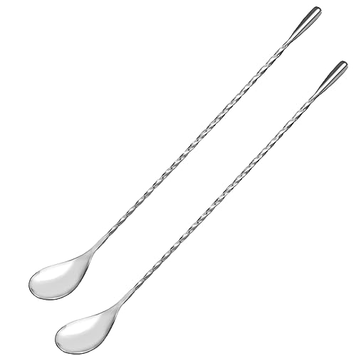 Ortarco 12 Inch Stainless Steel Bar Spoon for Cocktail Mixing with Spiral Handle Silver 2 Pack