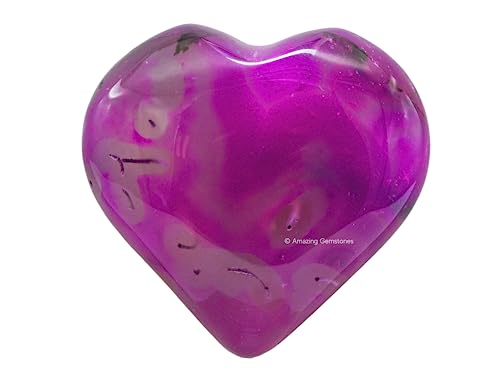 Pink Onyx Agate Crystal Heart Palm Stone - Pocket Massage Worry Stone for Natural Body Chakra Balancing, Reiki Healing and Crystal Grid