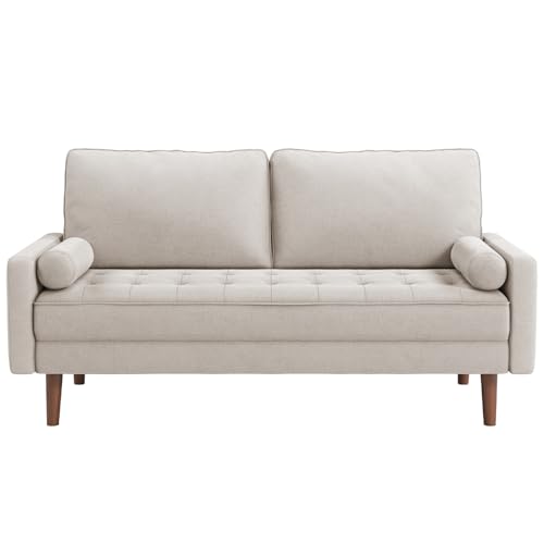 Vesgantti 2 Seater Sofa, 68 inch Fabric Couches for Living Room, Mid Century Modern Loveseat Sofas w/Armrest, Button Tufted Seat Cushion, Modern Couch for Bedroom, Apartment, Office, Beige