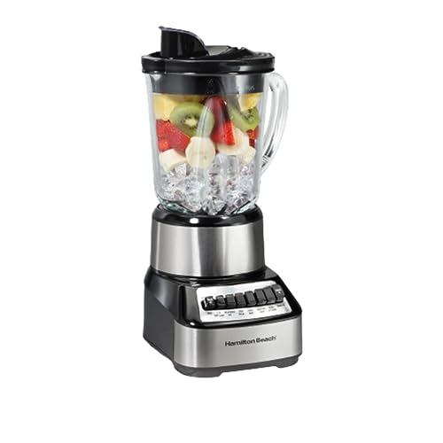 Hamilton Beach Wave Crusher Blender For Shakes and Smoothies With 40 Oz Glass Jar and 14 Functions, Ice Sabre Blades & 700 Watts for Consistently Smooth Results, Black + Stainless Steel (54221)