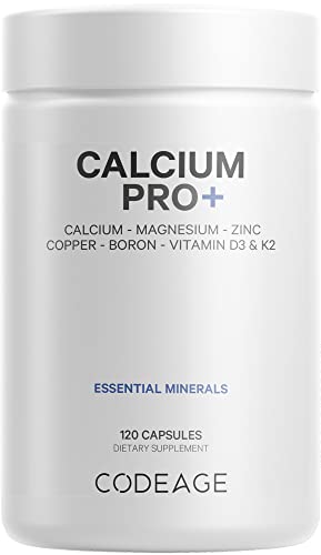 Codeage Calcium 500mg Supplement + Magnesium Zinc Copper Boron - Elemental Calcium Vitamin D3 Vitamin K2 - Bones Teeth Immune System Support Pills - 2-Month Supply- Vegan, Non-GMO - 120 Capsules