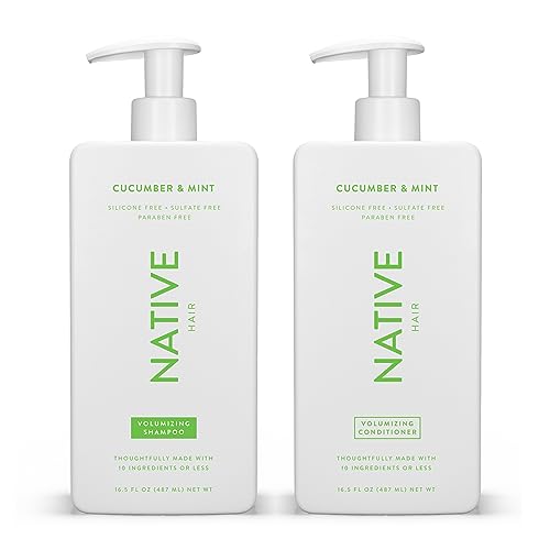 Native Shampoo and Conditioner Set, 16.5 fl oz each (2 pack) - All Hair Type Color & Treated From Fine to Dry Damaged, Sulfate Paraben Silicon and Dye Free - Volumizing Cucumber & Mint