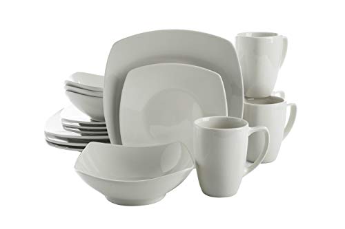 Gibson Home Zen Buffet Porcelain Chip and Scratch Resistant Dinnerware Set, Service for 4 (16pcs), White (Square)