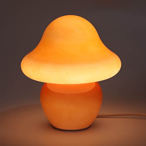 HEQET Mushroom Lamp Orange Glass Mushroom Table Lamp for Bedrooms, Living Room, Aesthetic Lamps for Bedroom, Cute Bedside Lamp