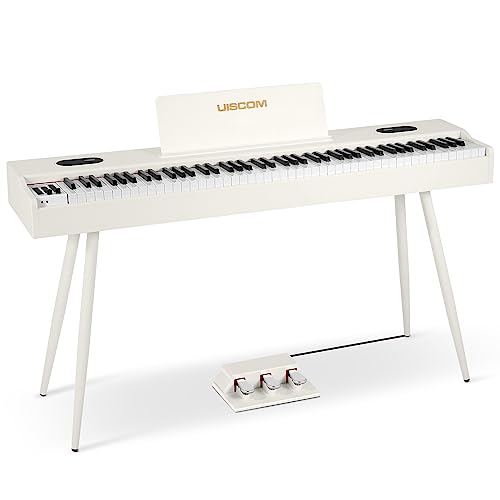 UISCOM Piano Keyboard - 88 Key Weighted Digital Piano for Beginners & Pro|Full-Size Electric Keyboard with Portable Stand|Power Adapter|Triple Pedal|LED Scren | MIDI Compatibility
