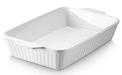 DOWAN Casserole Dish, 9x13 Ceramic Baking Dish, Large Lasagna Pan Deep for Oven, 4.2 Quarts Baking Pan with Handles, Oven Safe and Durable Bakeware for Lasagna, Home Decor Gifts, White
