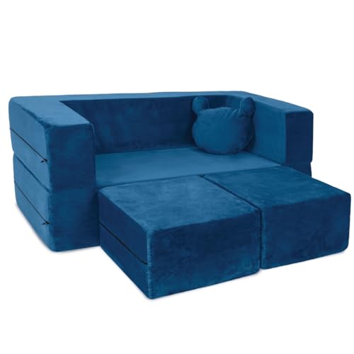 Milliard Kids Couch - Modular Kids Sofa for Toddler and Baby Playroom/Bedroom Furniture (Navy Blue) with Bonus Pillow