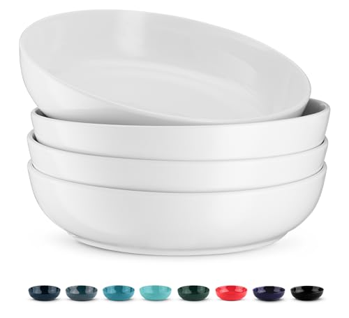 KooK Ceramic Pasta Bowl Set, For Soups and Salads, Serving Bowls, Large Capacity, Microwave & Dishwasher Safe, Set of 4, 40 oz