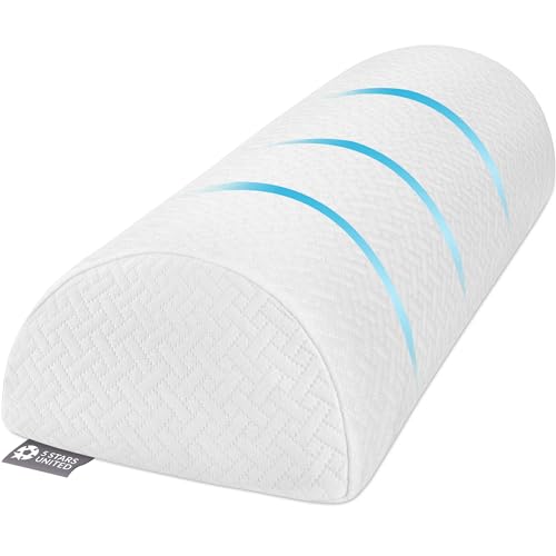 Half Moon Bolster Semi-Roll Pillow - Ankle and Knee Support - Leg Elevation - Back, Lumbar, Neck Pain Relief - Pad for Side and Stomach Sleepers - Premium Quality Memory Foam - Breathable Cover