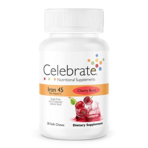 Celebrate Vitamins Bariatric Iron Soft Chew with Vitamin C, 45 mg Iron, Cherry Burst, Bariatric Vitamins for WLS Patients Including Sleeve Gastrectomy and Gastric Bypass Surgery, 30 Count