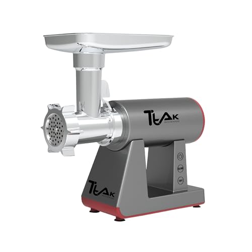 TtAk HOUSEWARE Premium Quality Butcher Series Electric Meat Grinder & Sausage Stuffer, Home Kitchen Use Heavy Duty Electric Metallic Grade Silver 2 Blades Plates 2000w Max 5.5 Lbs/ Hour