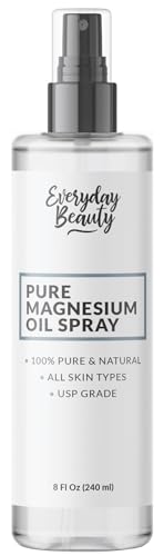 Pure Magnesium Oil Spray - 100% Pure & Natural USP Grade Magnesium - Large 8 Fl Oz Bottle with Mist Cap - Made in USA