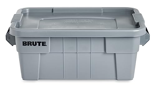 Rubbermaid Commercial Products BRUTE Tote Storage Bin with Lid, 14-Gallon, Gray, Rugged/Reusable Boxes for Moving/Camping/Garage/Basement Storage