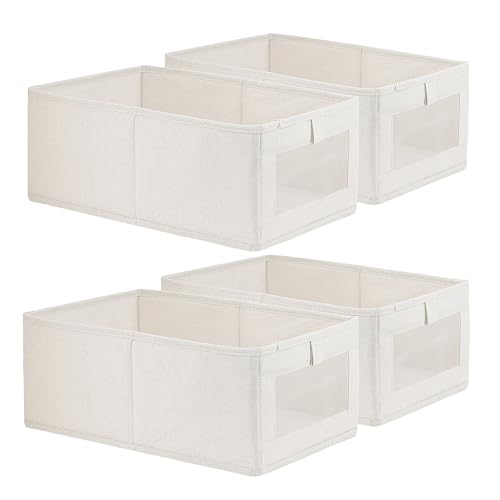 Fordonral 4 Pack Linen Storage Bins, Storage Containers for Organizing Clothing, Jeans, Toys, Books, Shelves, Closet, Wardrobe - Closet Organizers and Storage, Large Storage Boxes Baskets with Window