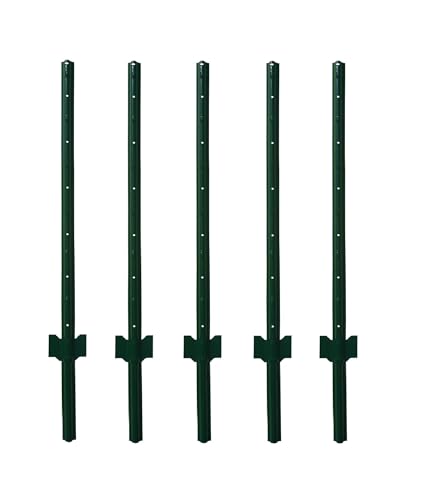 MTB Metal Fence Post Fence U Post Green 4 Feet, Pack of 5, for Garden Wire Fence U-Channel Steel Garden Post Sign Post