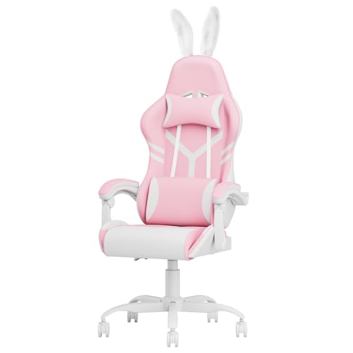 ZHISHANG Pink Gaming Chair, Pink Gamer Chair for Girls, Kawaii PC Computer Gaming Chair Ergonomic with Height Adjustable Lumbar Support for Women Adults Teens, 300lbs, Gift(Pink)