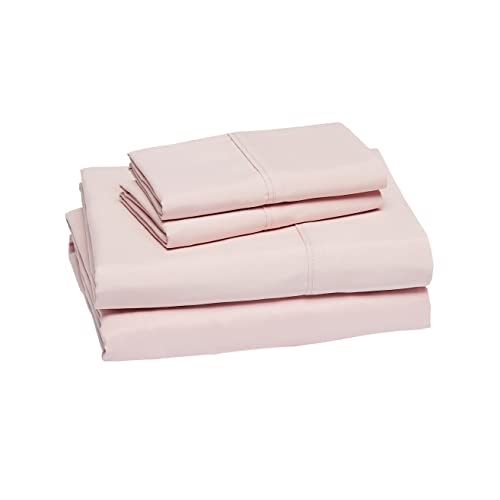 Amazon Basics Lightweight Super Soft Easy Care Microfiber 4-Piece Bed Sheet Set with 14-Inch Deep Pockets, Queen, Blush Pink, Solid