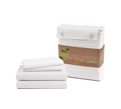 LANE LINEN 100% Organic Cotton Queen Sheet Set, 4Pc Cotton Sheets Queen Size Bed Set, Soft & Breathable Percale Weave, Deep Pocket Queen Sheets, Hotel-Quality Bed Sheets Queen Size - White Bed Sheets