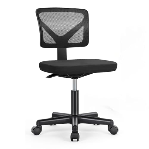 Sweetcrispy Armless Desk Chair - Small Home Office Chair with Wheels, Mesh Low Back Task Chair with Lumbar Support and Wheels, Adjustable Height 360° Rolling Swivel Computer Chair Without Arm