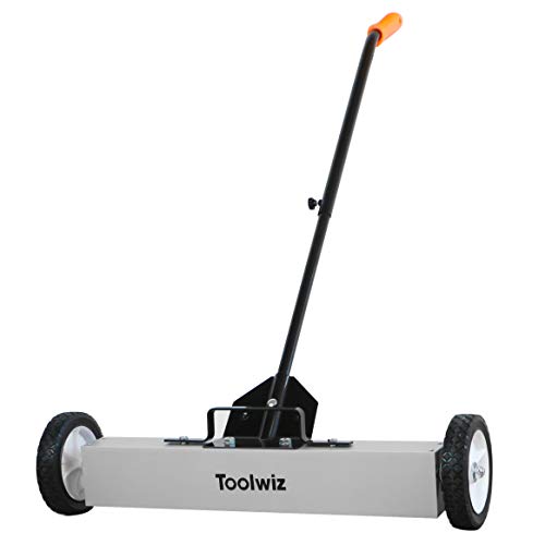 Toolwiz Magnetic Pick Up Sweeper 24-inch Large Magnet Pickup Lawn Sweeper Roofing Tools, 33Lbs Yard Magnet with Telescoping Holder and Quick Release Latch Industrial Magnets Heavy Duty