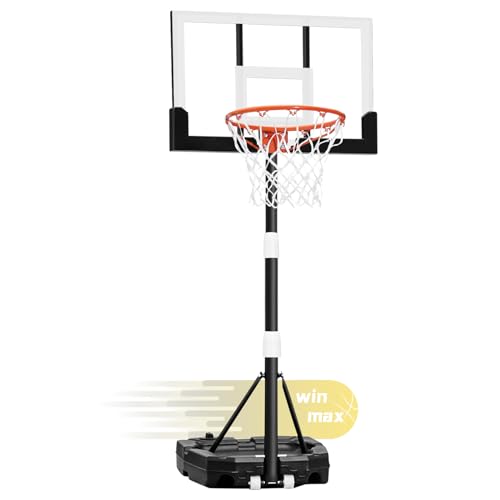 WIN.MAX Kids Basketball Hoop, 3.2 to 10FT Adjustable Height, Swimming Pool Basketball Hoop Outdoor 28in Backboard for Kids/Adults Indoor Outdoor