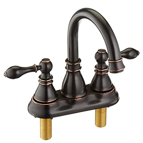 Derengge 2 Handle Oil Rubbed Bronze Bathroom Sink Faucet with Pop up Drain, 3 Hole Faucet Faucet,360° Swivel Spout 4 Inch Centerset Lavatory Faucet,F-4501-NB