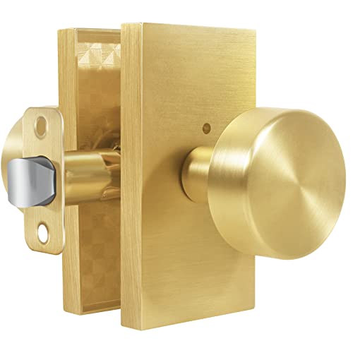 Felibat Privacy Gold Door Knob Interior,Satin Brass Door Knobs with Lock,Modern Rectangle Door Handles