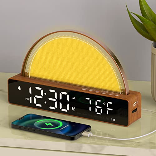 Sunrise Alarm Clock, Wake Up Light Dawn Simulator, Bedside Lamp Color Night Light with USB Charger, Sleep Aid, Loud Sunlight Alarm Clock for Heavy Sleepers Adults, Gift for Kids Teens Boys Girls