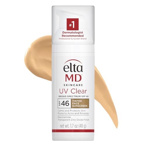 EltaMD UV Clear Tinted Face Sunscreen, SPF 46 Oil Free Sunscreen with Zinc Oxide, Protects and Calms Sensitive Skin and Acne-Prone Skin, Lightweight, Tinted, Dermatologist Recommended, 1.7 oz Pump.