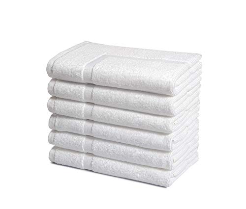 AmazonCommercial Premium 100% Cotton Bath Towel Mat Set, Pack of 6, 684 GSM, White, 30