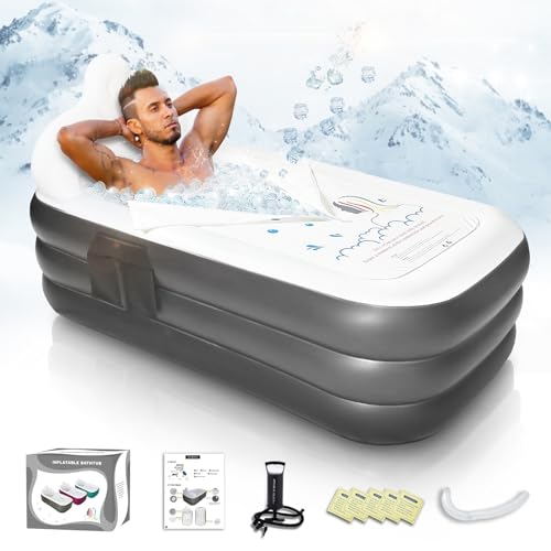 INFLATOAST Portable Bathtub Adult,Ice Bath Tub For Athletes,Inflatable Bathtub Including Air Pump,Easy To Inflate＆Drainage,Cold Plunge Tub,Portable Tub For Home SPA,Hot Bath＆Ice Bath,63x35.4