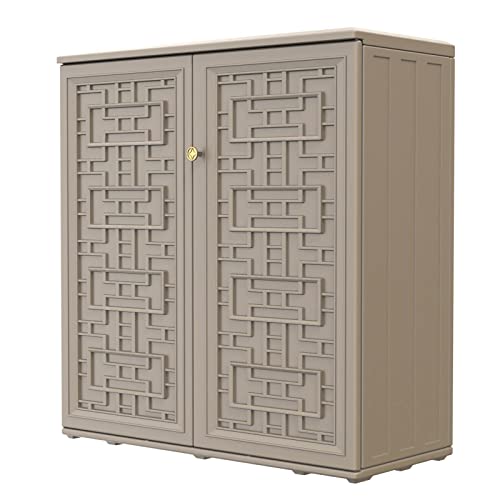 HOMSPARK Medium Resin Storage Cabinet Waterproof, 60-Gallon Indoor & Outdoor Deck Box for Garden Tools, kitchen Accessories, with 1 Laminate Shelf, (34 in. L x 15 in. W x 36 in. H, Coffee)