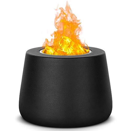 Indoor Tabletop Fire Pit Bowl - Portable Personal Table Top Small Mini Rubbing Alcohol Round Cast Iron Firepit Fireplace Outdoor Smores Maker with Lid, Black