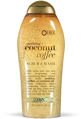 OGX Smoothing + Coconut Coffee Exfoliating Body Scrub with Arabica Coffee & Coconut Oil, Moisturizing Body Wash for Dry Skin, Paraben-Free with Sulfate-Free Surfactants, 19.5 Fl Oz