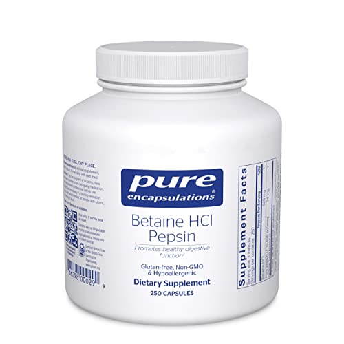 Pure Encapsulations Betaine HCl Pepsin - Digestive Enzymes Supplement for Digestion Aid & Support, Stomach Acid & Nutrient Absorption* - with Betaine HCl Pepsin - 250 Capsules