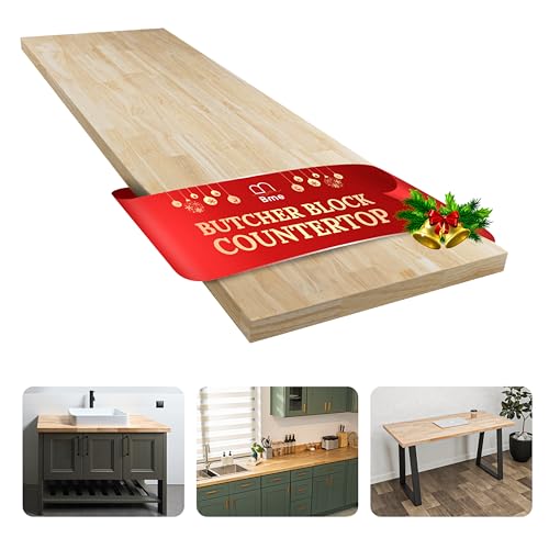 Bme Hevea Solid Wood Butcher Block Countertop, Unfinished Butcher Block Table Top for DIY Washer Dryer/Island/Kitchen Countertop, 4ft L x 25ft W, 1.5in Thick