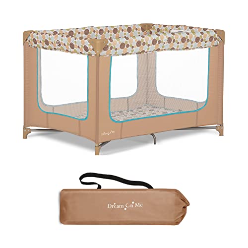 Dream On Me Zodiak Portable Playard in Coffee and Blue, Lightweight, Packable and Easy Setup Baby Playard, Breathable Mesh Sides and Soft Fabric - Comes with a Removable Padded Mat