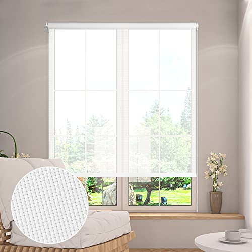 Kokorona Light Filtering Roller Shades Solar Window Shades with 5% Openness Flame Retardant Fabric, Sheer Roller Blinds Window Shades for Home Office Living Room, White, 31x72in