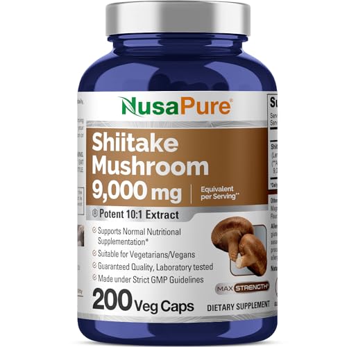 NusaPure Shiitake Mushroom Extract 9000mg 200 Veggie Capsules (Non-GMO & Gluten-Free)