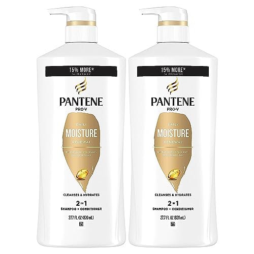 Pantene 2-in-1 Shampoo and Conditioner Twin Pack with Hair Treatment Set, Daily Moisture Renewal for Dry Hair, Safe for Color-Treated Hair (Set of 2)