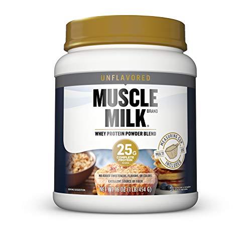 Muscle Milk 100% Whey Protein Powder - Unflavored - 1 Pound, 12 Servings - Contains 25g Protein and 6g Fiber - No Added Sweeteners, Flavors, or Colors - NSF Certified for Sport - Packaging May Vary