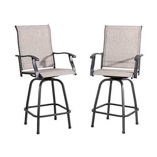 Vongrasig 2 Piece Patio Swivel Bar Chairs, All Weather Metal Textile High Swivel Bar Stools Chairs, Outdoor High Top Bistro Set for Backyard, Lawn Garden, Balcony, Taupe